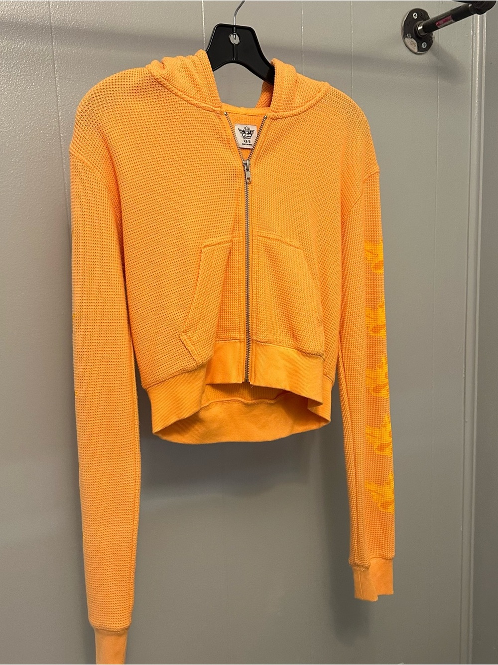 Boys Lie Orange Waffle-Knit Long Sleeve Hoodie with Embroidered Graphic - Picture 3 of 6